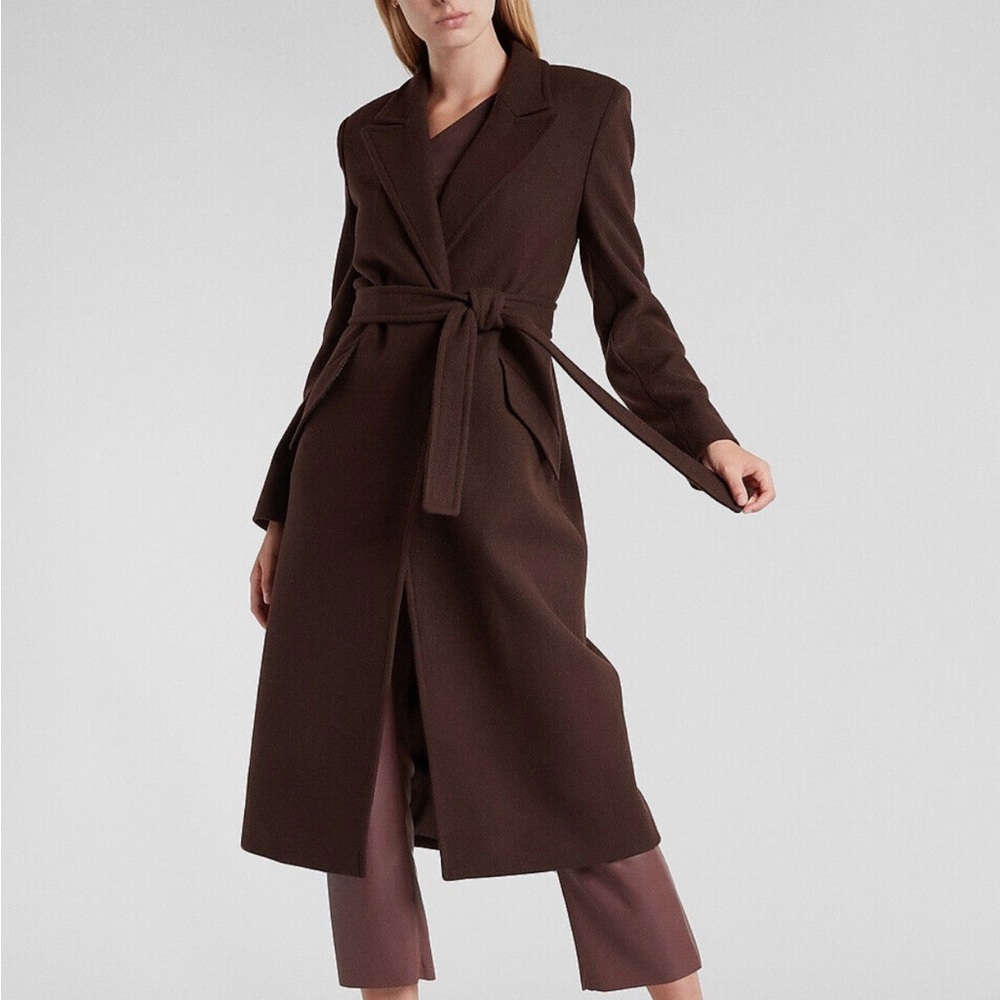NEW EXPRESSO WOOL BLEND BELTED WRAP FRONT COAT SZ S SMALL